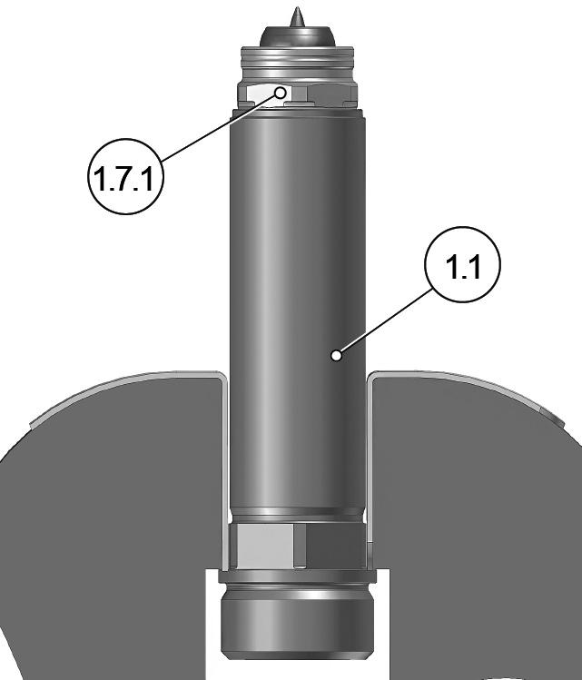 6) Use a wrench to loosen the nozzle (1.1) from the nozzle head (2.1) via the tool nut (3) by rotation (counter clockwise). Doc005487.