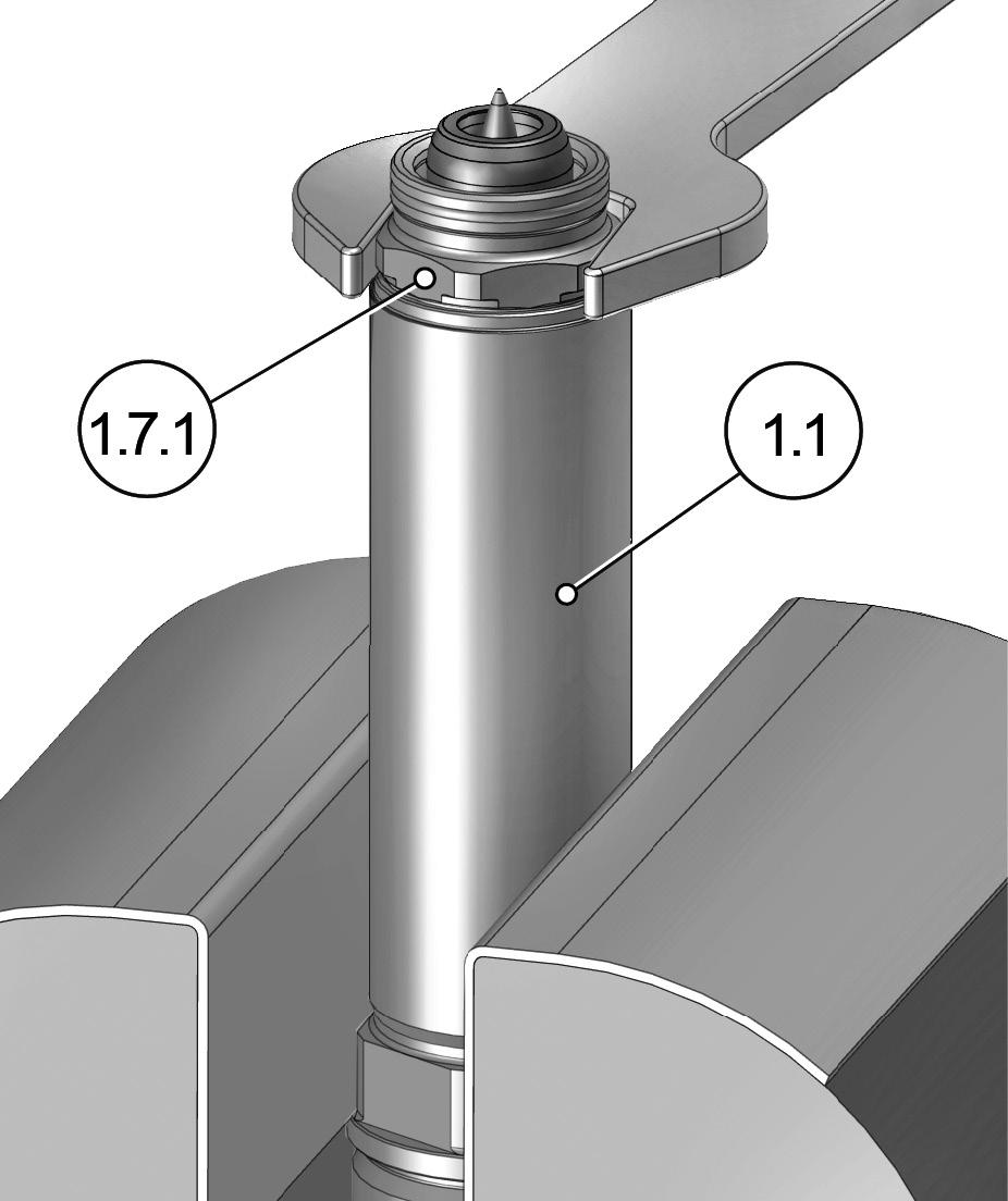 9) Unscrew the nozzle tip (1.7.1) from the nozzle body (1.1) using a ring wrench. Doc004723-5489.
