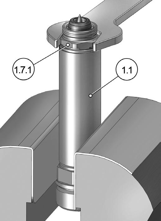 8) ighten the nozzle tip (1.7.1) at the nozzle by room temperature. Use torque wrench with wrench insert (HEX21) and a torque of 100 Nm. Doc005489.png 10.12.6.