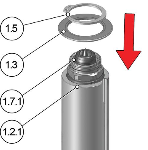 4) lace the pre centering ring version=1 (1.3) on the nozzle heater (1.2.1). he component ring (1.