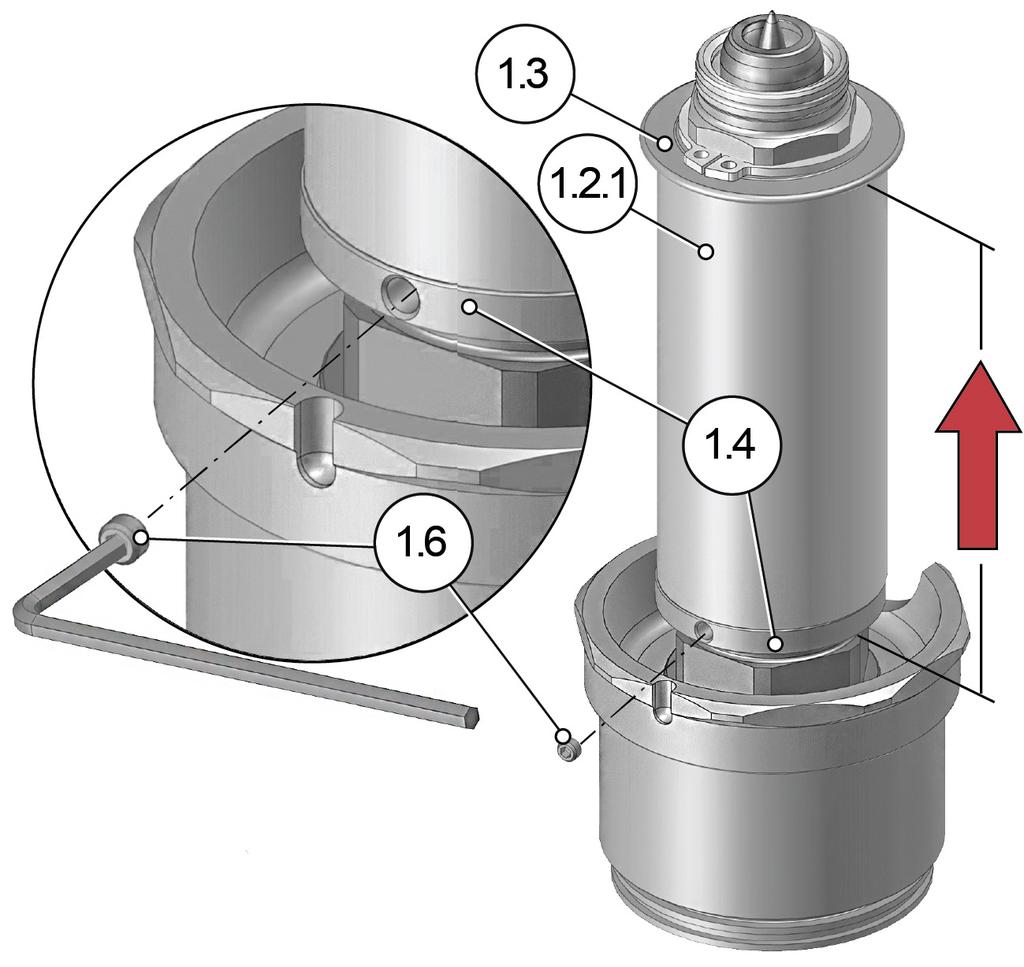 1). Doc005531.png 6) Move the nozzle component ring (1.4) and nozzle heater (1.2.