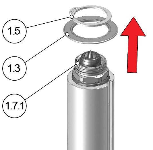10.12.5.2 Disassembling the Nozzle Heater 1) Dismount the head heater (3) from the nozzle head (2.1),as described in the above section 10.12.6.1. 2) Remove the retaining ring (1.