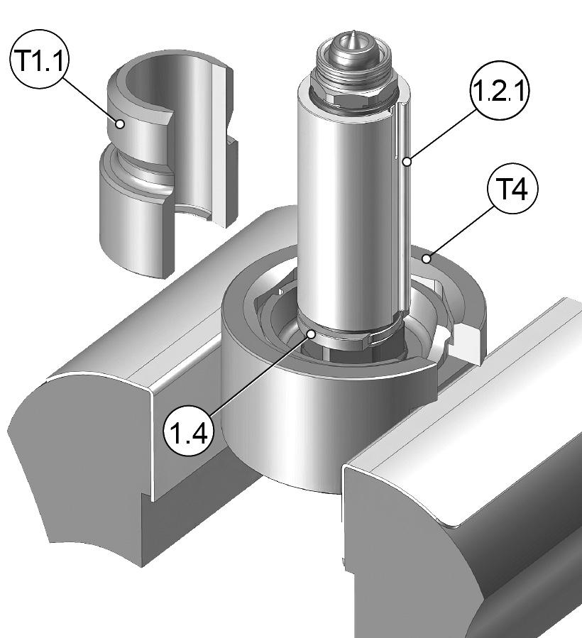 For work on the nozzle (with assembled nozzle head), the nozzle must be clamped in a vice via using the tool holder (4).