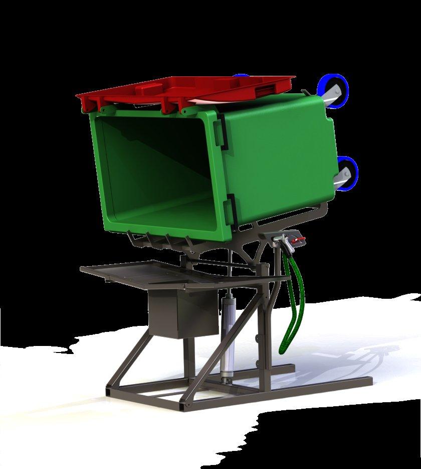 BinBlaster Bins lifted onto 5 angle at ergonomic height for cleaning Designed