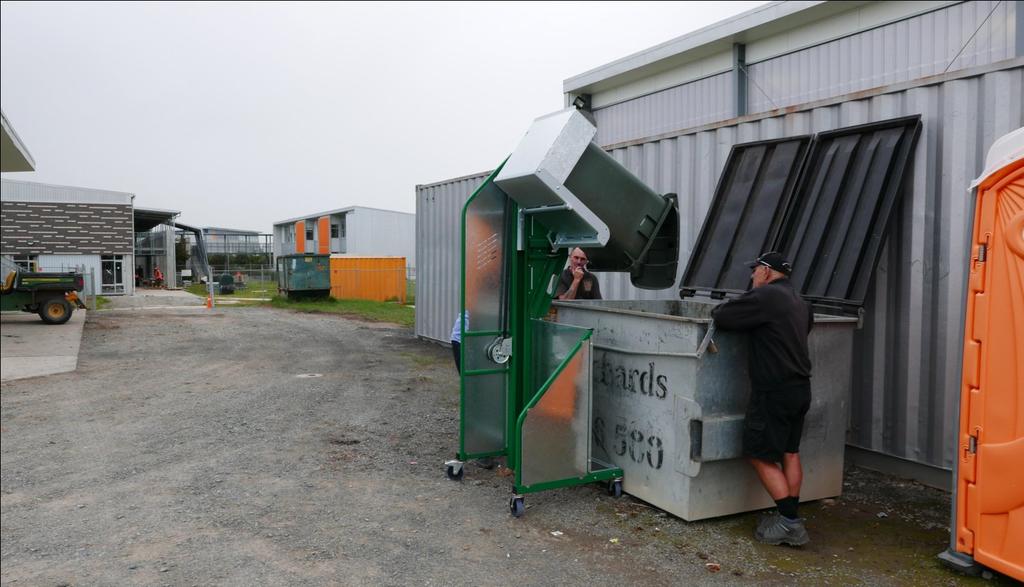 Ezi-MT Extremely safe and stable design; weight of bin stays within machine footprint throughout tipping cycle 65kg lifting capacity Designed and made in New Zealand Versatile cradle lifts 80-litre,