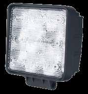 WORK LIGHTS 500, 700, and 900 Lumen LED Die cast aluminum housing with a black powder coat finish Offered in a wide flood pattern Low current draw and efficient heat dispersion Prewired double