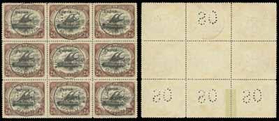 Prestige Philately - The Tim Rybak Collection Page: 6 Official Stamps 360 F A B1 Lot 360 Perforated 'OS': 1908 Small 'Papua' Watermark Horizontal Thick Paper 2/6d black & brown SG O1 block of 9 with