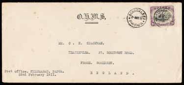 Prestige Philately - The Tim Rybak Collection Page: 9 PAPUA - Postal History 382 CL B Lot 382 1911 OHMS cover to En