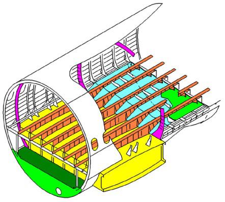 Integrated Project N 516068 NACRE Final Activity Report FP6-2003-Aero-1 2005 2010 Baseline Proposal Figure 124: Simplified centre fuselage structure A dedicated trade off, performed within the
