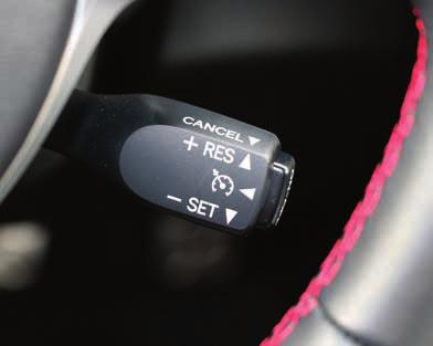 Cruise Control To resume your speed after canceling, push the lever up to the RES side. To cancel the cruise control, pull the lever toward you, push the brake pedal or press the ON-OFF button.