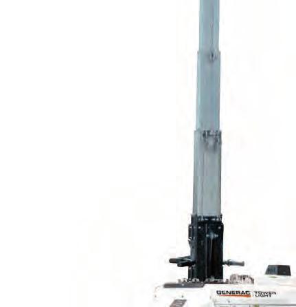 Vertical mast 8,5m max height Galvanized telescopic sections 4 adjustable stabilizers Certified wind stability up to 110 Km/h Hydraulic lifting system 6 x300w LED floodlights On/Off switches one for