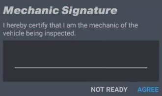 If all items passed inspection in the previous step, this box (Mechanic Signature) will not appear.