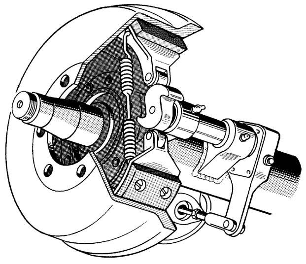Foundation brakes are used at each wheel. The most common type is the s-cam drum brake, shown in Figure 5-2.