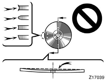 Z17039 Low quality discs Labeled discs Z17037 NOTICE Do not use special shaped, transparent/translucent, low quality or labeled discs such as those shown in