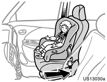 US13030a Move seat fully back A forward facing child restraint system should be allowed to be installed on the front passenger seat only when it is unavoidable.