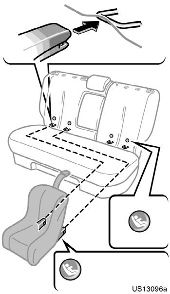 US13096a 1. Widen the gap between the seat cushion and seatback slightly and confirm the position of the lower anchorages below the button on the seatback. 2.