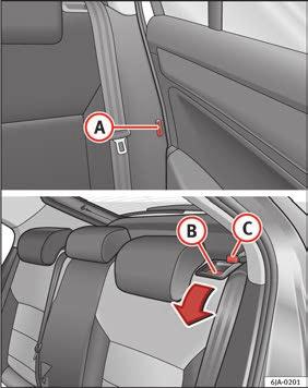 146 located on the corresponding side of the vehicle safety position. Press the lock button B to unlock the backrest and fold it forward.