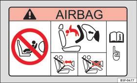 seats Important information regarding the front passenger's airbag Fig. 22 Passenger's side sun visor: airbag sticker. Fig. 23 On the rear frame of the passenger side door: airbag sticker.