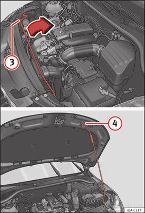 Advice Opening the bonnet Open the front left door. Pull the lever 1 Fig. 204 under the dash panel in the direction indicated by the arrow.