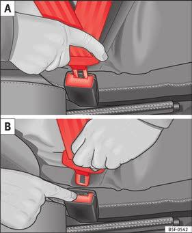Safety How to properly adjust your seatbelt Fastening and unfastening the seat belt ing sudden braking, during travel in steep areas or bends and during acceleration, the automatic retractor on the