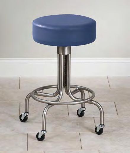 SPECIALTY SEATING SS-2142 14" 24 1 /2" 29 1 /2" * Stainless Steel Stool with Casters 4" thick padded seat for comfort Smooth machine screw height adjustment 2" Rubber