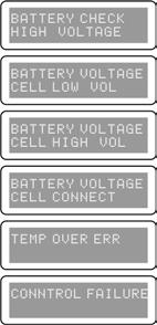 Warning and error information The battery s voltage is higher than the value set in the charger. Please check the number of cells in the battery pack.