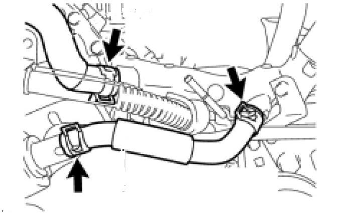 13-3 (e) Remove the 3 bolts and 4 hoses and then remove the No. 2 water bypass pipe assembly (Fig. 13-4).