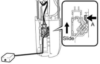 (b) Press down on the sender gauge claw labeled A and