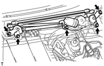 (d) Disconnect the electrical connector, 1 nut and 4 bolts, and then remove the wiper motor and link assembly (Fig. 5-3). Fig. 5-3 6.