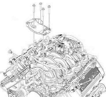 15. Remove the four bolts retaining the alternator mounting bracket and remove the