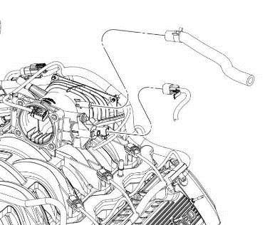 Undo the push pin retaining the harness to the intake manifold. 18.