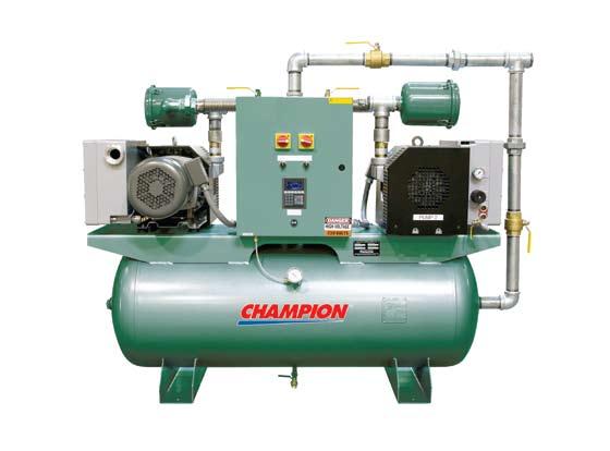 The Champion rotary vane vacuum pump is available in sizes from 1 25 horsepower or 1.6 72.8 SCFM at 24" Hg. The ultimate vacuum can be selected for fine gauge or coarse vacuum.