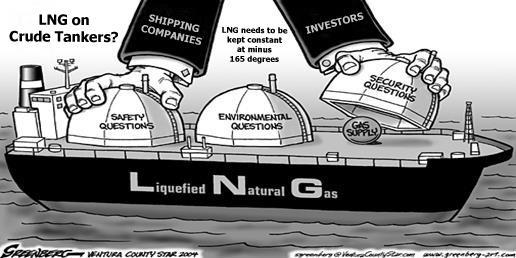 LNG COSTLY AND IMPRACTICAL SOLUTION; IT S AS SAFE AS IT IS COLD o Prohibitive cost to retrofit LNG to crude tanker c.