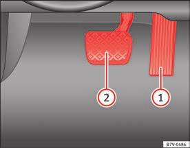 Starting, changing gears, parking 127 Pedals In the event of failure of a brake circuit, the brake pedal must be pressed harder than normal to brake the vehicle. Fig.