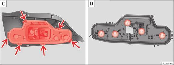 154 Tail light unit: C: Remove the bulb holder, D: Remove the bulbs Complete operations only in the sequence given.