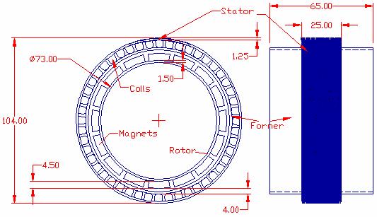 Chapter 2 Slotless Motor Topology and Specifications Figure 14:Drawing of the slotless motor designed for this project Figure 14 shows a drawing of the slotless motor designed for this project.