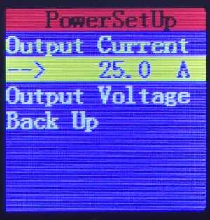 As power supply On Battery type interface, choose power supply setup output voltage and maximal output current, the charger will work as a programmed power supply; you can set up the output voltage