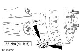 2. Partially raise the vehicle. 3. Position the spindle on the strut and install a new pinch bolt. 4. NOTE: Make sure the cupped side of the washer is facing away from the bushing.