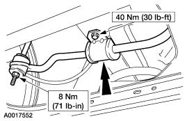 4. Position a safety stand at the front of the vehicle under the subframe. 5. Detach the front muffler insulator from the muffler. 6.