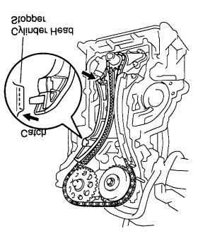 d. Check that the tension between the intake camshaft timing sprocket and crankshaft timing sprocket. 5. INSTALL CHAIN TENSIONER SLIPPER a. Install the slipper with the bolt. Torque: 1ZZ-FE: 18.