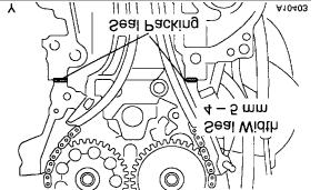 Page 17 of 25 b. Apply seal packing to the timing chain cover as shown in the illustration. Seal packing: Part No. 08826-00100 or equivalent Install a nozzle that has been cut to a 1.5 mm (0.16-0.