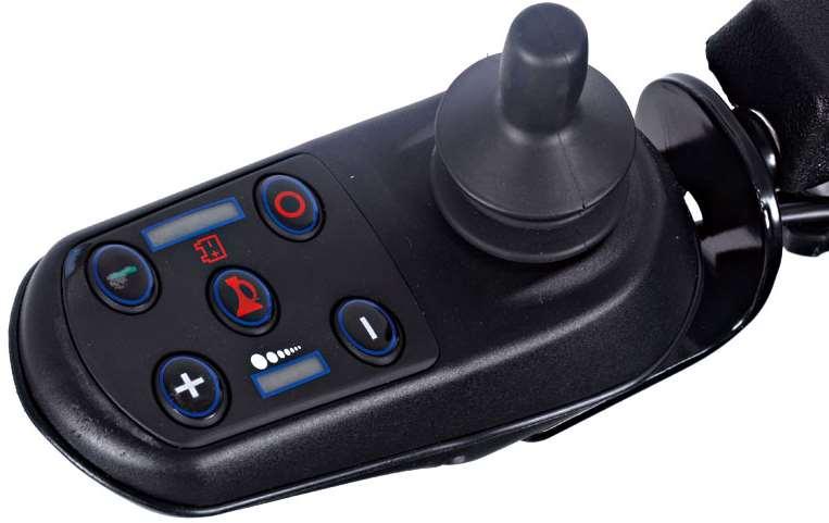 Power ON Functions of the joystick console Bars indicate battery charge level. Power OFF Push the joystick to control wheelchair movement.