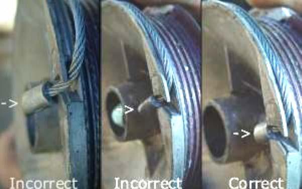 (See Figure 73, Figure 74, Figure 75, and Figure 76) Right Hand Cable Drum Shown-Left Hand is Opposite Floating Stop INCORRECT Loosely fitted cables INCORRECT Left Hand Cable Drum Shown Figure 75