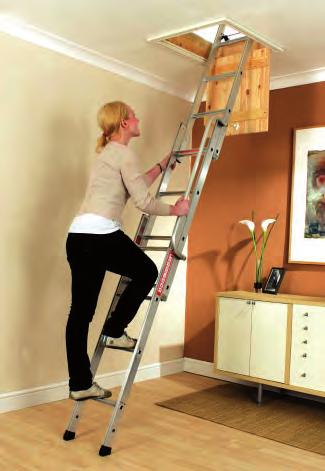 Easiway EN 14975 Loft Ladders The aluminium Easiway has three sliding sections and a handrail for added safety when in use.