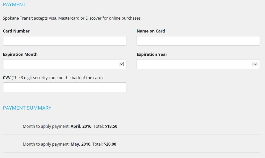 5. Enter the credit card information and click Make Payment.