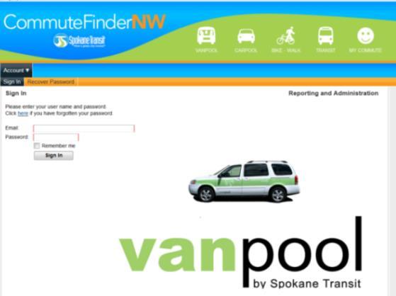 Logging In Reporting is done via a password protected web page. To access bookkeeper reporting, the Vanpool office will need to activate for you.