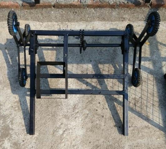 The trolley is fabricated with the mild steel angle of length 28 inch and width 21