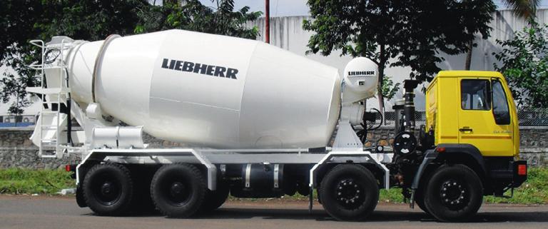 Liebherr hydraulic truck mixers in figures: Type Nominal content in m 3 (set vol. of concrete) Water volume in m 3 Geometric drum capacity in m 3 Headroom needed excl. frame (mm)* Filling hight excl.