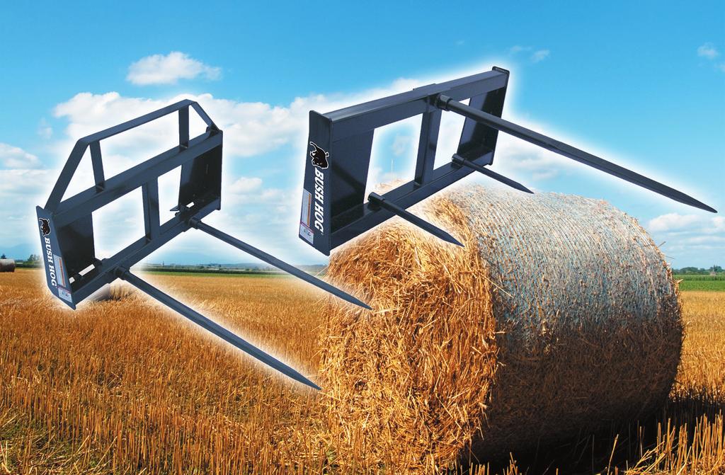 BS SERIES TRACTOR-MOUNTED BALE SPEAR The BS2 is a dual spear design. This design allows the moving of large bales with greater speed and stability while using a skid steer or Ag loader.