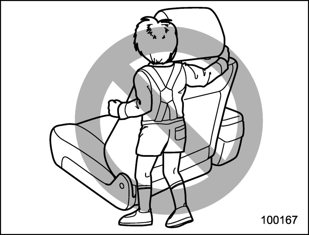 The SRS airbag deploys with considerable force and can injure or even kill the child. Never allow a child to stand up or kneel on the front passenger s seat.